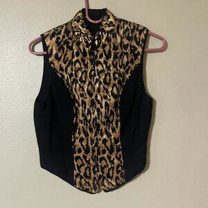 2 Tone Fitted Black and Animal Print Vest with a Stand Up Collar. Size Small
